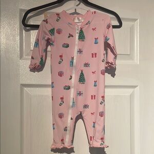 cecil and lou Pink One Piece pajamas with Festive Christmas Print